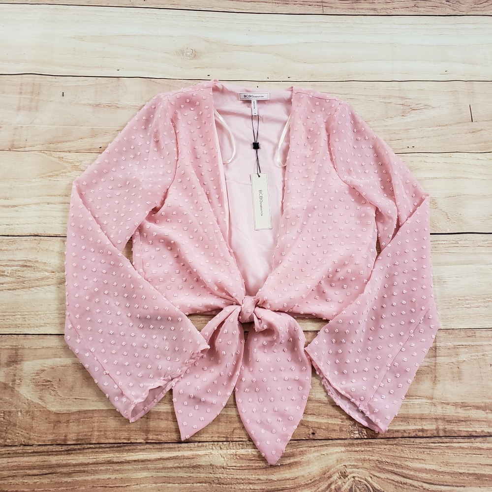 NEW BCBGeneration Shirt Womens Extra Small Pink Blouse Top Cropped‎ Tie Front XS